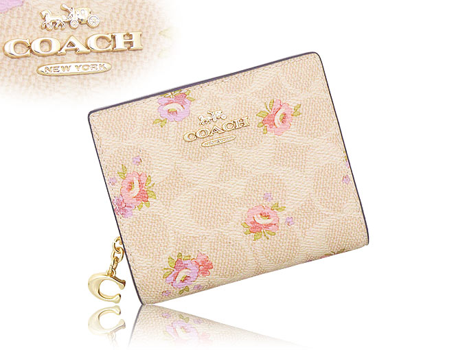 即発OK☆コーチ 折財布 CAR14 ミニウォレット フラワープリント COACH コーチ 財布 二つ折り財布 FCAR14 CAR14 サンドマルチ