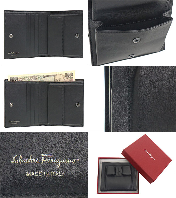 Salvatore Ferragamo ブラックリボン二つ折り財布 セール】SALVATORE FERRAGAMO 二つ折り財布 22 D515 ヴィラ