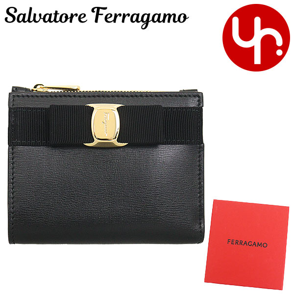 サルヴァトーレ フェラガモ Salvatore Ferragamo 財布 二つ折り財布 22 E009 ネロ ヴァラ リボン レザー バイフォールド コンパクト ウォレット レディース｜import-collection-yr