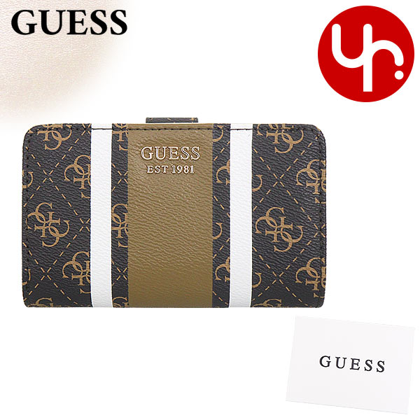 ゲス GUESS 財布 二つ折り財布 QG877147 ブラウン 4G モノグラム ライン プリント スモール バイフォールド ウォレット レディース｜import-collection-yr