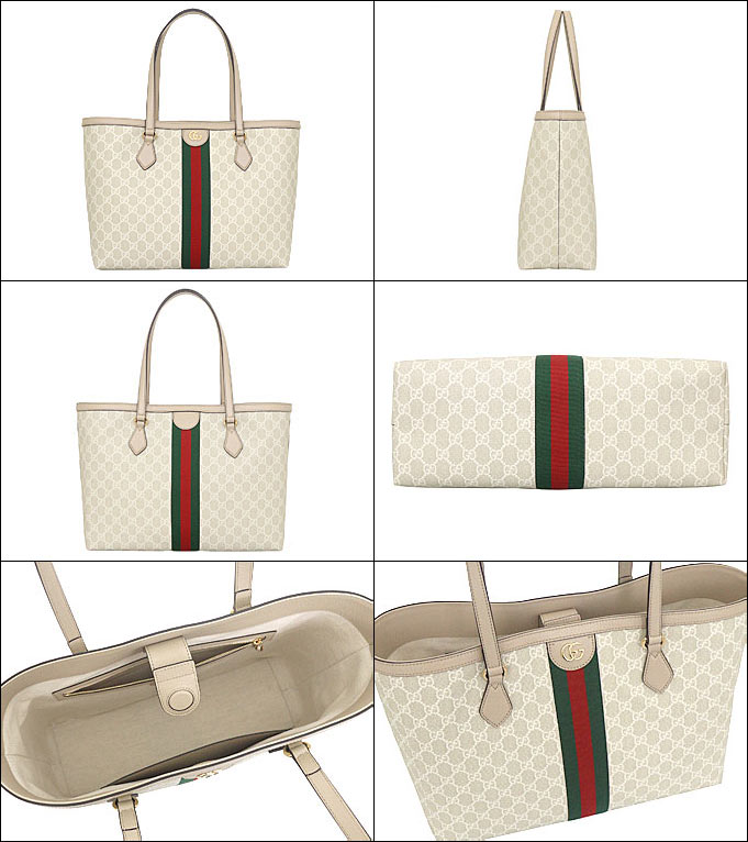 グッチ GUCCI バッグ トートバッグ 631685 UULAG ベージュ×ホワイト オフィディア GG スプリーム キャンバス ストライプ ミディアム  トートバッグ レディース - トートバッグ