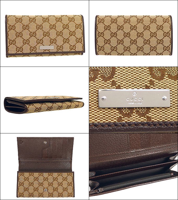 グッチ GUCCI 財布 長財布 244946 KY9IR ベージュ×ダークブラウン GG キャンバス レザー メタルバー フラップ ウォレット  レディース