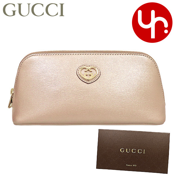 グッチ GUCCI 小物 ポーチ 338190 AQY0G パールピンク ラブリー GG ハートロゴ シャイニー レザー コスメティック ケース レディース