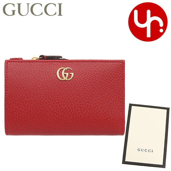 グッチ GUCCI 財布 二つ折り財布 546588 CAO0G ハイビスカスレッド プチ GG マーモント テクスチャード レザー L ファスナー  ウォレット レディース