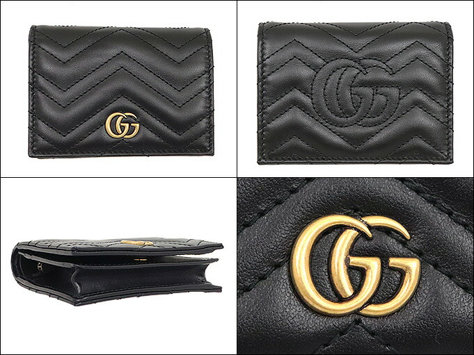 GUCCI 二つ折り　財布　ブラック　GGマーク　マーモント　コンパクト GGマーモント 二つ折り財布 コンパクトウォレット レザー