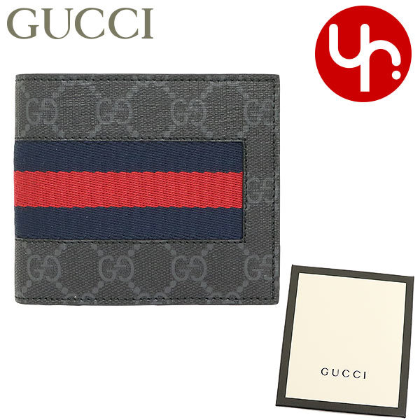 グッチ GUCCI 財布 二つ折り財布 408826 KHN4N ブラック×グレー GGスプリーム キャンバス ニュー ウェブ ストライプ コインウォレット メンズ レディース