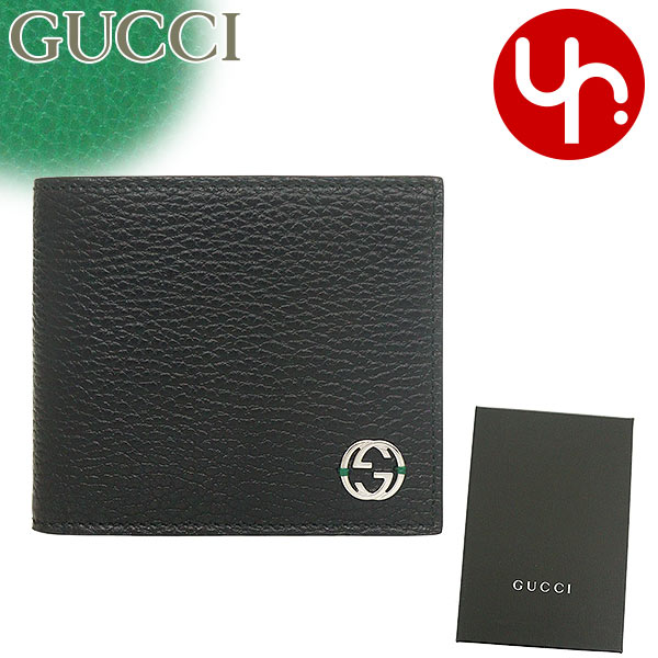 グッチ GUCCI 財布 二つ折り財布 610466 CAO2N ブラック×グリーン ダラー カーフ レザー インターロッキング GG バイフォールド アウトレット メンズ｜import-collection-yr