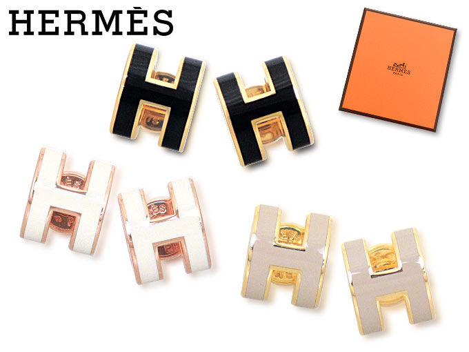 美品 HERMES Hロゴ ブラックピアス □エルメス□HERMES□ピアス□ポップアッシュ□POP H□ブラックx