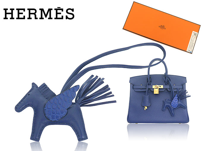 HERMES ふペガサスチャーム ブルー エルメス<br>ロデオ ペガサス PM チャーム<br>クレ×ブルー