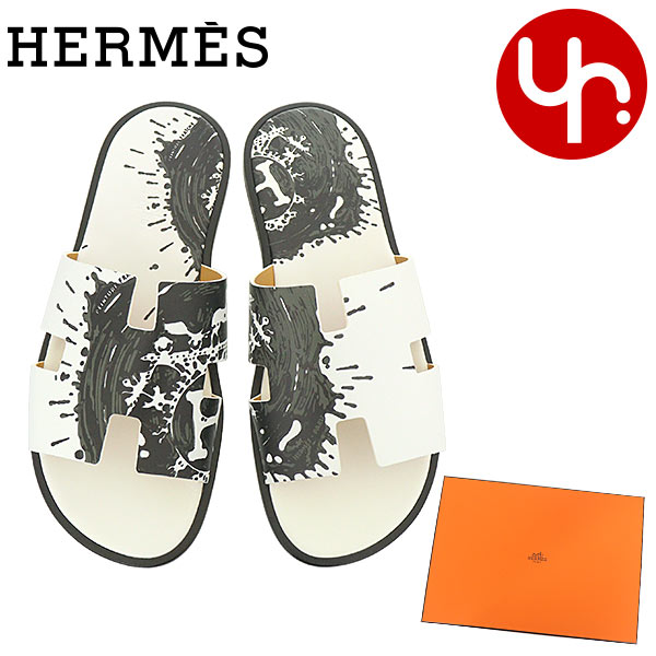HERMES エルメス 紳士靴 サンダル ブラン×ノワール イズミール カーフ 
