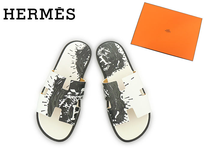 HERMES エルメス 紳士靴 サンダル ブラン×ノワール イズミール