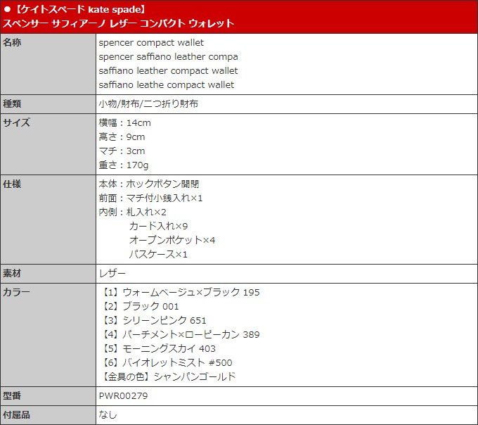ケイトスペード kate spade 財布 二つ折り財布 PWR00279 スペンサー