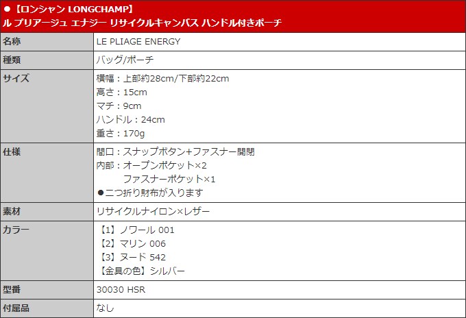 ロンシャン LONGCHAMP バッグ ポーチ 30030 HSR ル プリアージュ エナジー リサイクルキャンバス ハンドル付きポーチ レディース | LONGCHAMP | 08