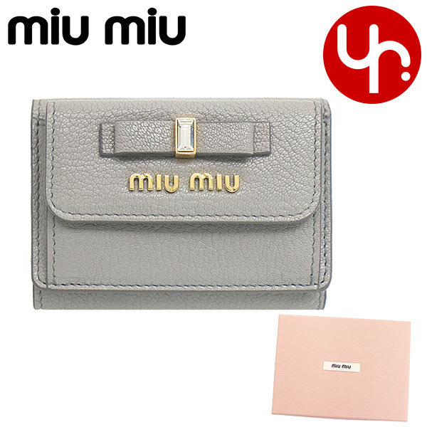 ミュウミュウ miumiu 財布 三つ折り財布 5MH021 2D7A マドラス フィオッコ クリスタル リボン レザー ミニ トライフォールド  ウォレット レディース