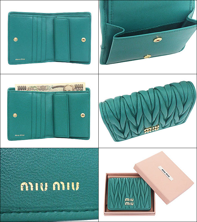 ミュウミュウ miumiu 財布 二つ折り財布 5MV204 2FPP ラグーナ マテラッセ レザー メタル ロゴ バイフォールド コンパクト ウォレット レディース｜import-collection-yr｜03