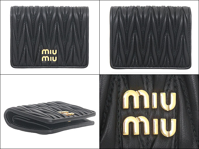 ミュウミュウ miumiu 財布 二つ折り財布 5MV204 AFPP ネロ マテラッセ レザー メタル ロゴ スモール ウォレット レディース | miu miu | 01