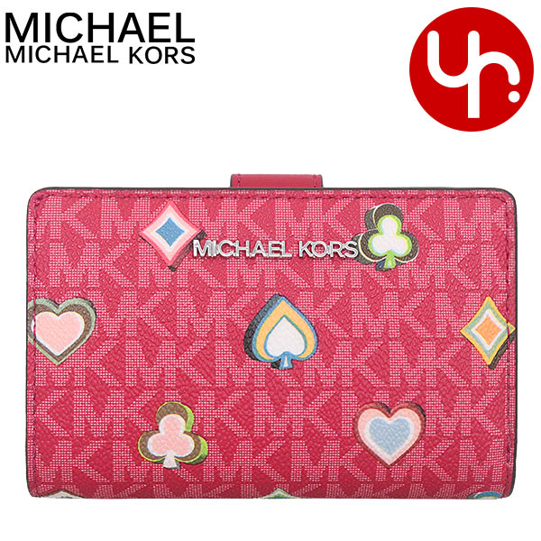 マイケルコース 二つ折り財布 MKシグネチャー ピンク ストライプ 総柄 ロゴ白 MICHAEL KORS マイケルコース 財布 三つ折り財布 35S2GNMF8B