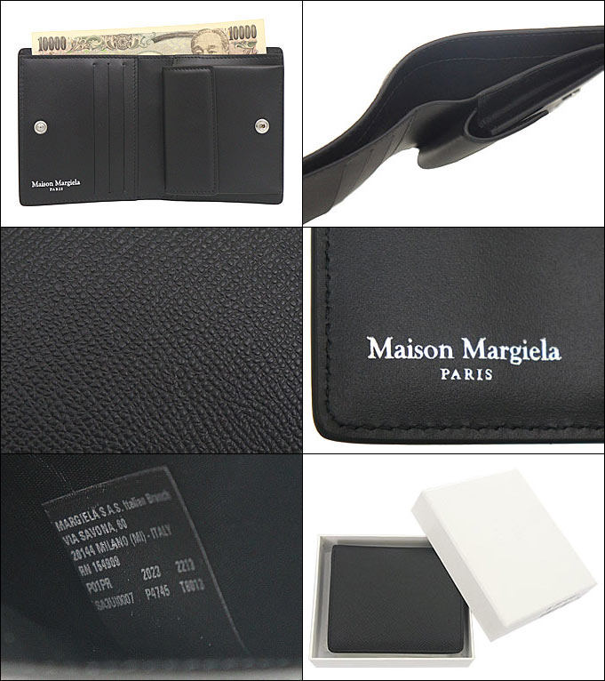 メゾンマルジェラ Maison Margiela 財布 二つ折り財布 SA3UI0007 P4745 ブラック 4ステッチ カーフ レザー コンパクト ウォレット レディース メンズ｜import-collection-yr｜03