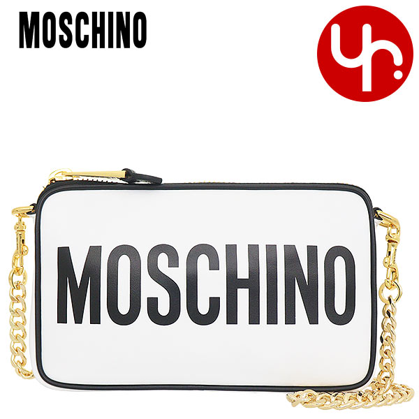 モスキーノ MOSCHINO バッグ ショルダーバッグ A7421 8001 ホワイト モスキーノ ロゴ プリント レザー チェーン ショルダーバッグ レディース｜import-collection-yr