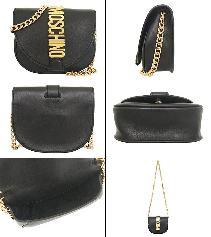 モスキーノ MOSCHINO バッグ ショルダーバッグ A7467 8008 ブラック モスキーノ ゴールド レタリング ロゴ レザー ミニ チェーン  ショルダーバッグ レディース