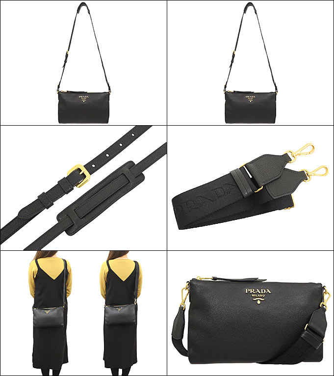 プラダ カーフレザーSMALLロゴショルダーバッグ ブラック PRADA プラダ ロゴ型押し レザー ホーボー ミニバッグ