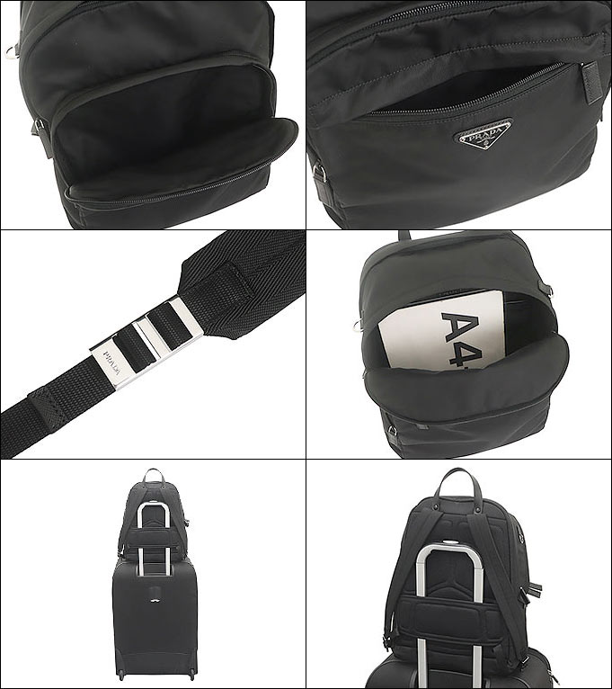 2VZ048 ナイロン リュック バックパック ブラック Re-Nylon xサフィアーノレザー バックパック | PRADA