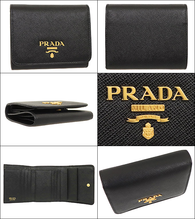 プラダ PRADA 財布 三つ折り財布 1MH176 QWA ネロ サフィアーノ レザー メタル レタリング ロゴ トライフォールド ウォレット レディース｜import-collection-yr｜02