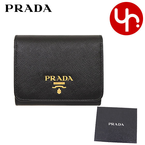 プラダ PRADA 財布 三つ折り財布 1MH176 QWA ネロ サフィアーノ レザー メタル レタリング ロゴ トライフォールド ウォレット レディース｜import-collection-yr