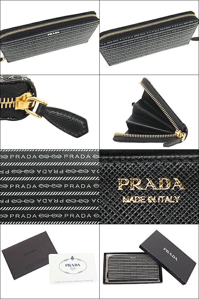 プラダ PRADA 財布 長財布 1ML506 2DF8 ネロ サフィアーノ レザー ボーダー ロゴ ラウンド ジップ ウォレット レディース