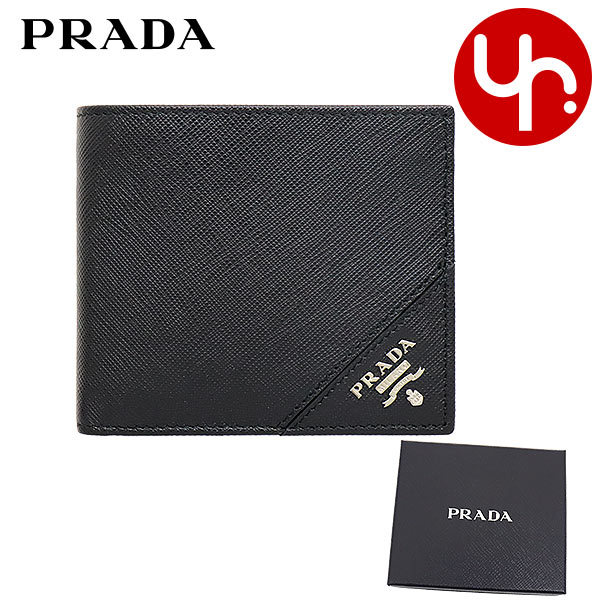 プラダ PRADA 財布 二つ折り財布 2MO738 QME ネロ サフィアーノ レザー メタル レタリング ロゴ バイフォールド コイン ウォレット メンズ