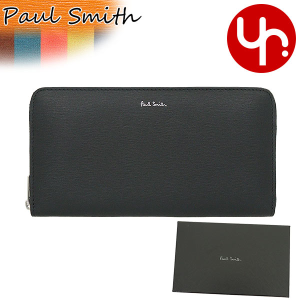 ポールスミス Paul Smith 財布 長財布 M1A 4778X HSTRGS ブラック ストロー グレイン レザー マルチストライプ ライニング  ジップ アラウンド ウォレット メンズ