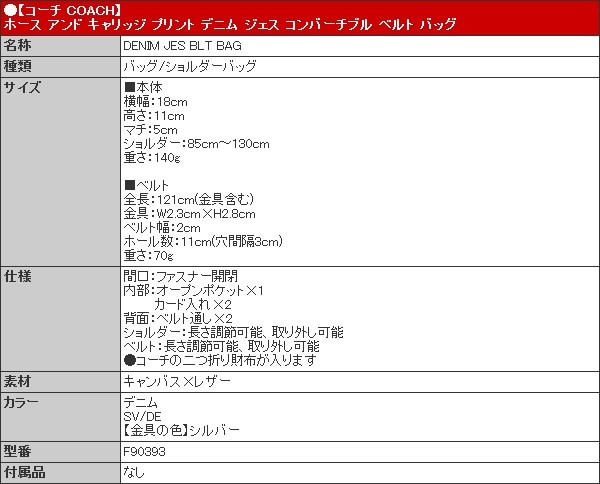 コーチ COACH バッグ ショルダーバッグ F90393 デニム ホース アンド