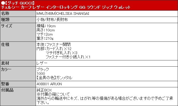 GUCCI グッチ 財布 長財布 408801 ARU0N ブラック チェルシー