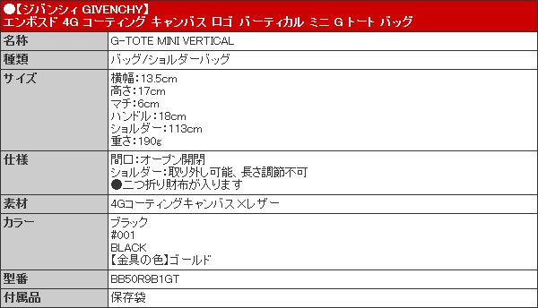 ジバンシィ GIVENCHY バッグ ショルダーバッグ BB50R9B1GT ブラック エンボスド 4G コーティング キャンバス ロゴ ミニ G トート バッグ レディース | GIVENCHY | 04