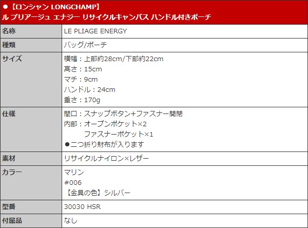 ロンシャン LONGCHAMP バッグ ポーチ 30030 HSR マリン ル プリアージュ エナジー リサイクルキャンバス ハンドル付きポーチ レディース | LONGCHAMP | 04