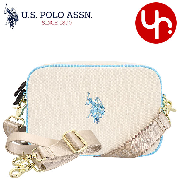 ユーエスポロアッスン U.S.POLO ASSN. バッグ ショルダーバッグ USPA2673 オフホワイト×ブルー キャンバス ロゴ M ショルダーストラップ ２本セット レディース