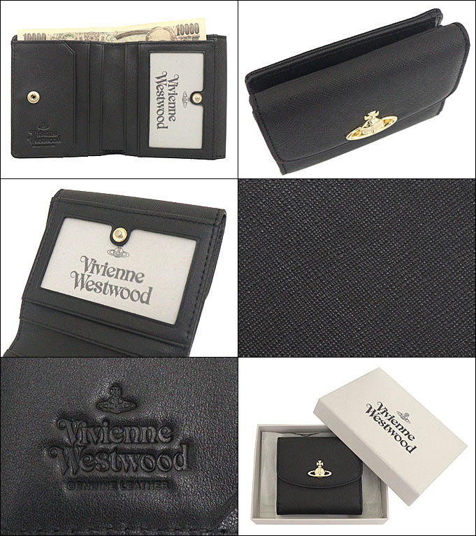 ヴィヴィアンウエストウッド✿サフィアーノレザー二つ折り財布✿ブラック Vivienne Westwood ヴィヴィアン ウエストウッド 財布 二つ折り