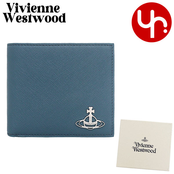 ヴィヴィアン ウエストウッド Vivienne Westwood 財布 二つ折り財布 51010016 L001N ブルー サフィアーノ レザー メンズ ウォレット ウィズ コイン ポケット｜import-collection-yr