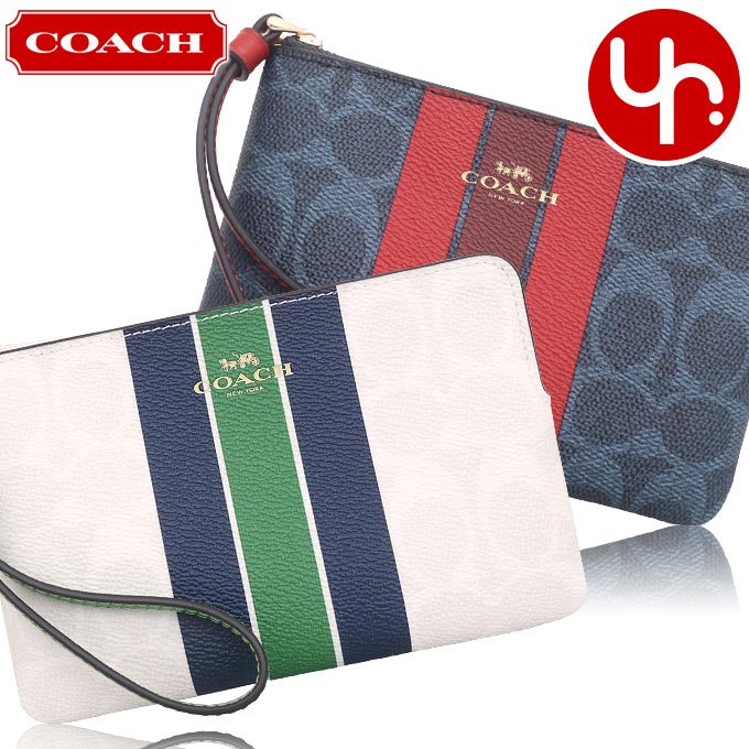 Yahoo! Yahoo!ショッピング(ヤフー ショッピング)コーチ COACH 小物 ポーチ FCBP19 CBP19 シグネチャー ヴァーシティ ストライプ コーナー ジップ リストレット アウトレット レディース