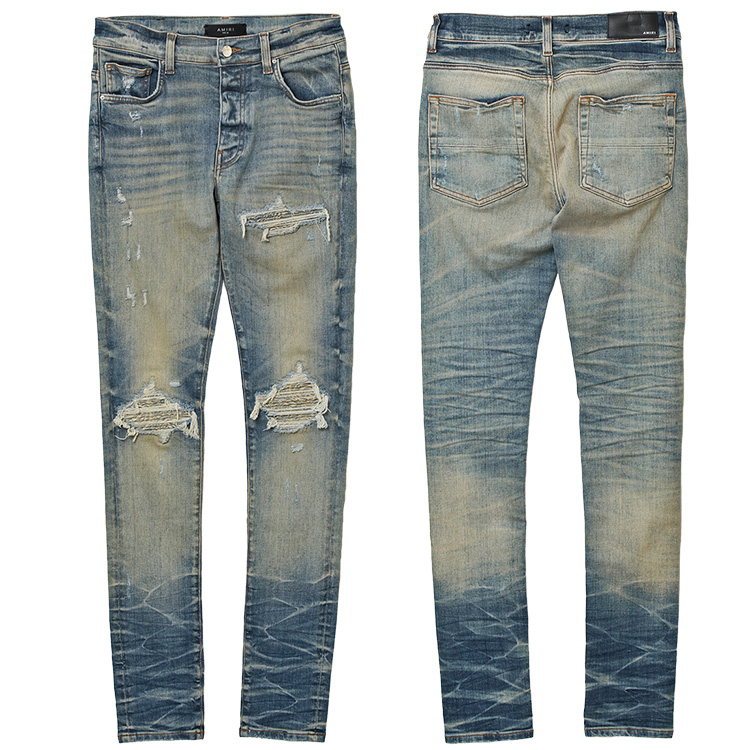 AMIRI アミリ ジーンズ BANDANA JACQUARD JEAN AMDNSY1004 VINTAGE INDIGO スーパーストレッチ ダメージ リペアの画像