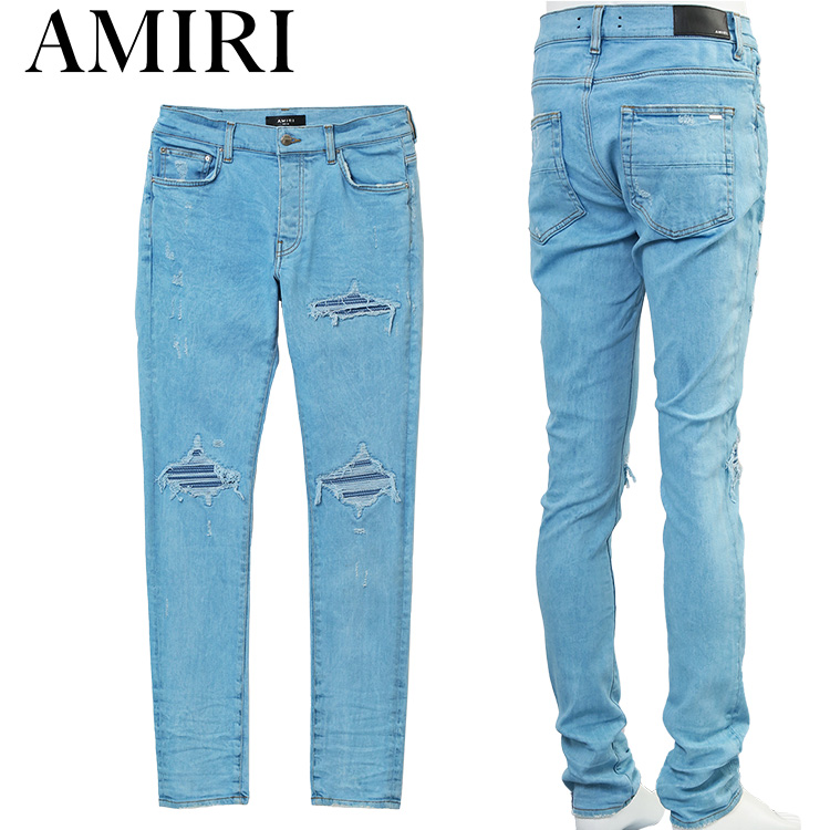 値下げ！！AMIRI ライトブルーダメージスキニージーンズ AMIRI（アミリ） AMDNSY1022 ASHLEY_BLUE Overdyed Mesh MX1 JEAN
