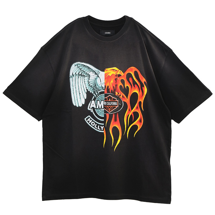 AMIRI (アミリ)  ⭐︎ワッペンシャツ⭐︎ AMIRI（アミリ） ブラック半袖Tシャツ メンズ イタリア正規品