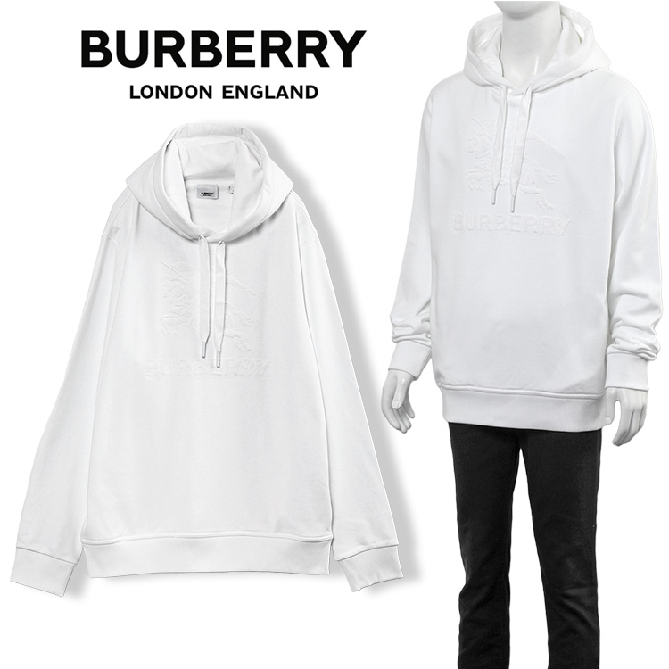 BURBERRY ホワイト パーカー Lサイズ BURBERRY バーバリー パーカー エンブロイダリーEKD コットン