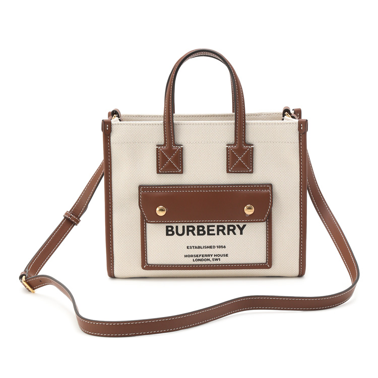 BURBERRY 2way ミニ ツートン キャンバス＆レザー フレヤ トート