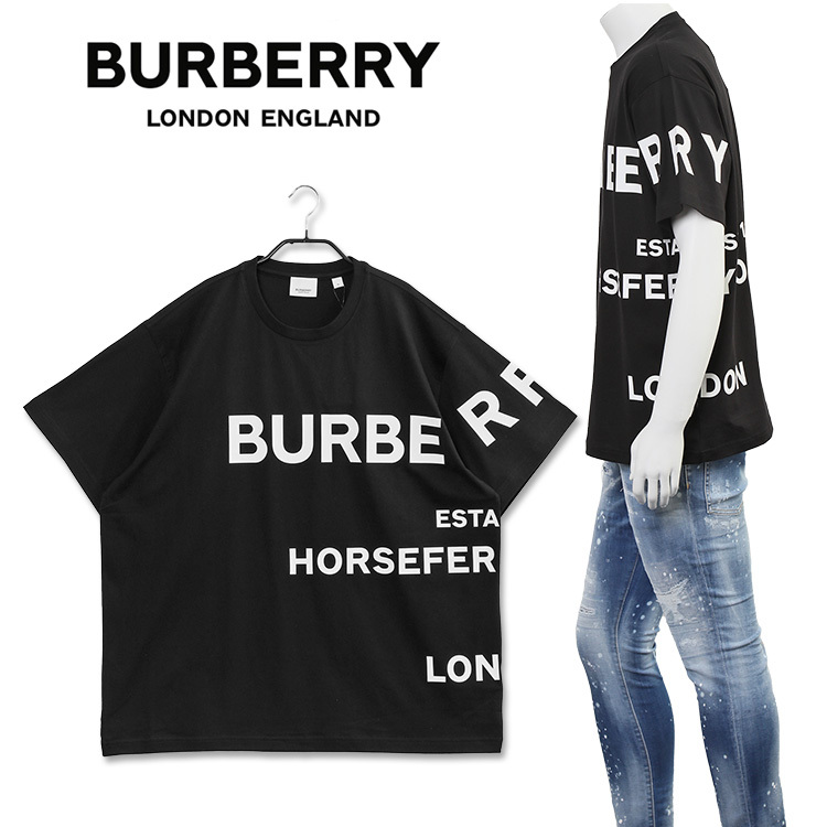 バーバリー Tシャツ BURBERRY ホースフェリープリント オーバーサイズ 8040694-A6590 BLACK/WHITE