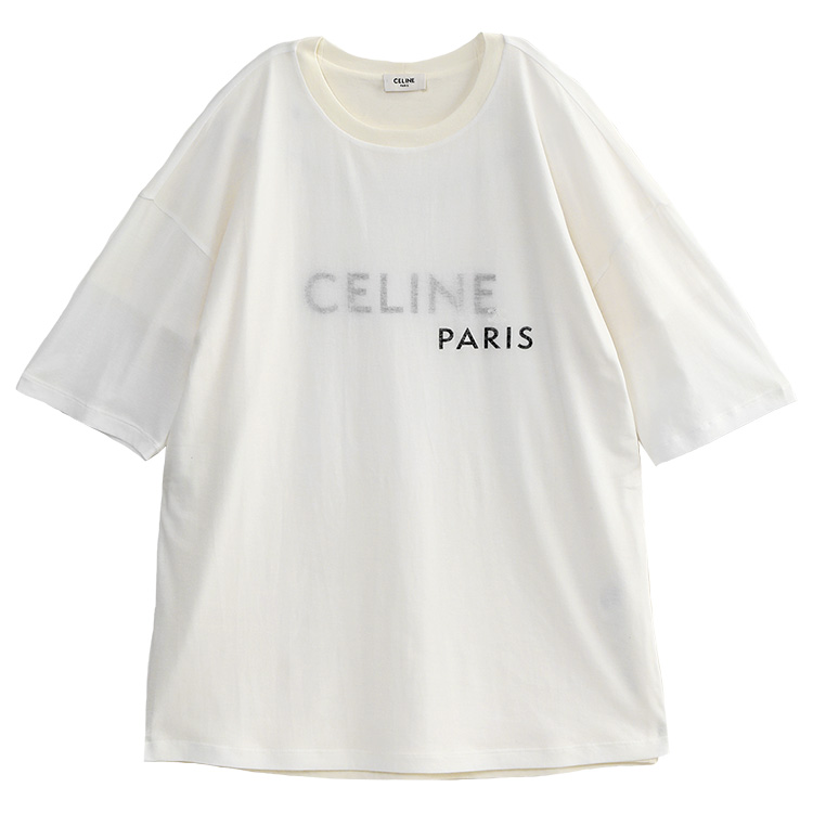 セリーヌ CELINE ダブルレイヤー Tシャツ RX0DT0F17-01OB：ホワイトの画像