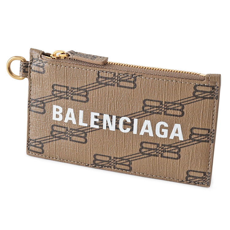 バレンシアガ BALENCIAGA Cash カードケース付きキーリング BBモノグラム コーティングキャンバス 594548-210DA-2762  ベージュ＆ブラウン