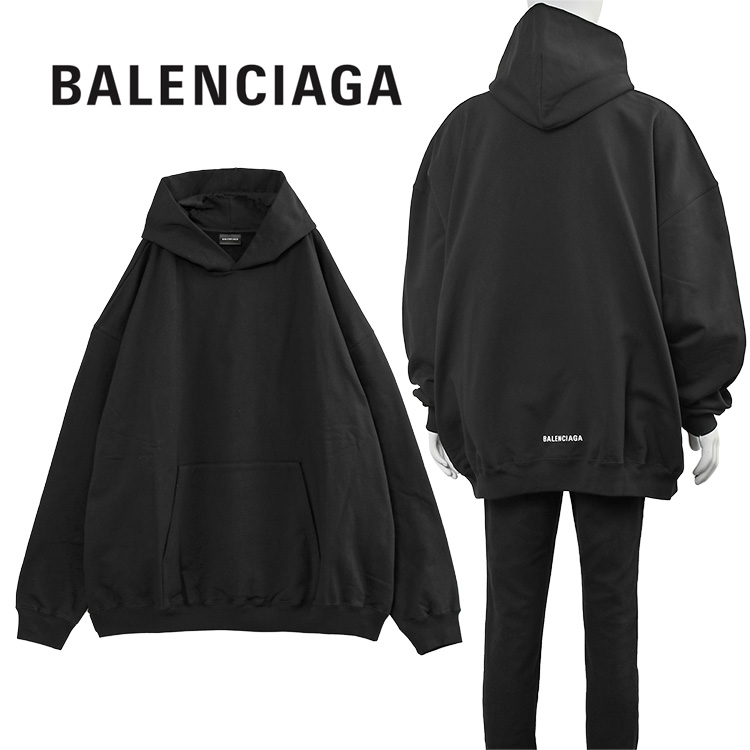 バレンシアガ パーカー BALENCIAGA ラージフィット 刺しゅうロゴ フーディ 620973-TNVB1-1070 ブラック