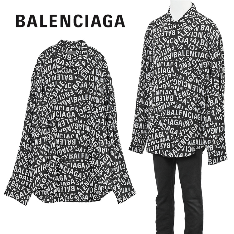 在庫僅少】 BALENCIAGA 38 ドレスシャツ 総柄 長袖 イタリア製 