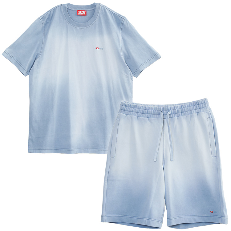 ディーゼル DIESEL セットアップ Tシャツ スウェット ハーフパンツ ブルー フェードカラー A16621/A16516-85X メンズの画像